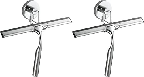WENKO Vacuum-Loc® Duschabzieher ohne Bohren, 2er Set, Wischer für Bad und Dusche, Wasserschieber mit Vacuum-Befestigung, inkl. Haken zur Wandbefestigung, verchromtes Metall, je 25 x 16 x 2 cm