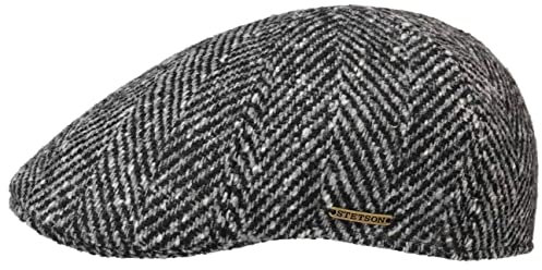 Stetson Texas Herringbone Wool Flatcap Schirmmütze Schiebermütze Wollcap Herren - Made in The EU mit Schirm, Futter Herbst-Winter - XXL (62-63 cm) grau