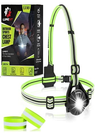 LUMEFIT Lauflicht mit Reflektoren zum Joggen und Laufen, mit 500 Lumen FrontTaschenlampe, 90° verstellbar, Laufgürtel mit rundum-Reflektoren, rotes Rücklicht, mit Akku
