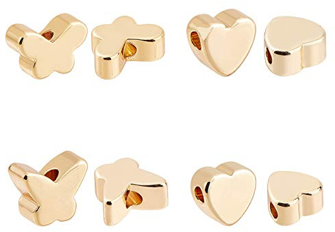 BENECREAT 40PCS 18 Karat vergoldete Abstandsperlen 4 gemischte Schmetterlings- und Herz-Messingperlen für Armband Halskette DIY Schmuckherstellung - 10PCs/Form