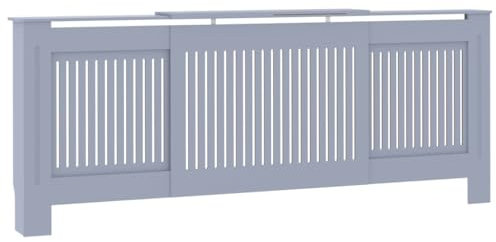 vidaXL Heizkörperverkleidung mit vertikalen Latten Heizungsabdeckung Heizungsverkleidung Heizkörperabdeckung Heizung Abdeckung Heizkörper MDF Grau 205cm