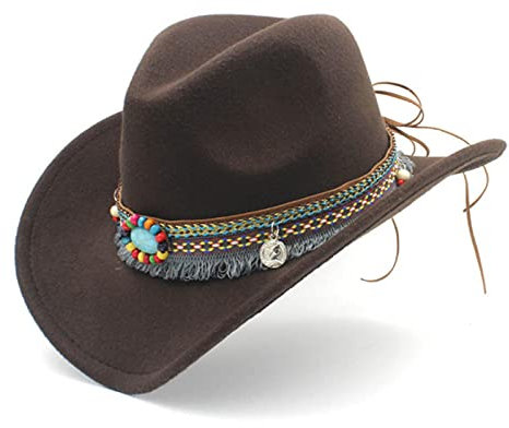 XMYNB Cowboy-Hut Kinderwolle Hollow Western Cowboy Hut Mit Quaste Gürtel Kinder Mädchen Jazz Hut Cowgirl Sombrero Cap Größe Einstellbar