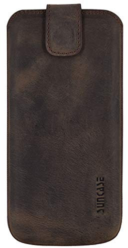 Suncase ECHT Ledertasche Leder Etui *Slim-Edition* kompatibel mit ZTE Axon 30 Ultra Hülle (mit Rückzugsfunktion und Magnetverschluss) antik-Dunkelbraun