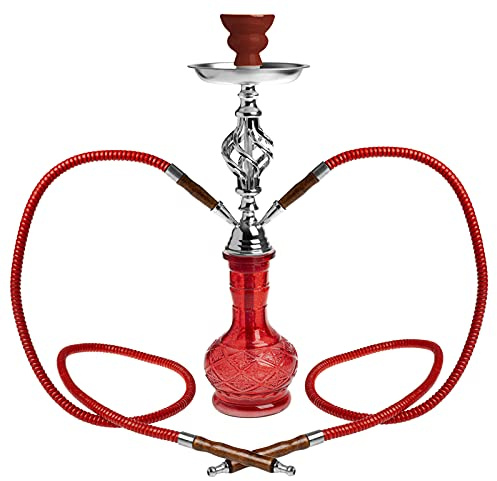 HIBRON Cachimba Grande 45cm Premium Kit Completo, con Cazoleta de Cerámica, 2 Mangueras y Base de Cristal Translúcido