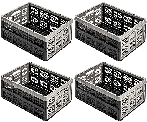 4x Stabile Profi Klappbox 32L - 36 x 49 x 23,5 cm - Einkaufskiste klappbar Transportkiste stapelbar Grau/Graphit