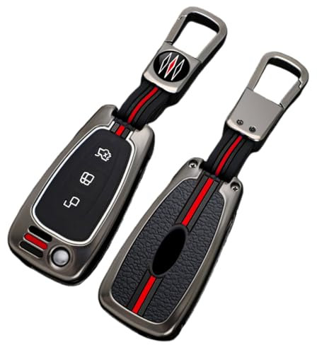 Happyit Zinklegierung + Silikon Autoschlüssel Hüllen für Ford Fiesta Focus Mondeo Kuga Flucht Falcon Galaxy Fusion Mustang Explorer Edge Escort Mk3 Mk4 Ranger 3 Tasten (C, Matte Farbe)
