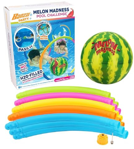 Banzai Melon Madness Pool Challenge Underwater Ball Set with 3 Target Hoops