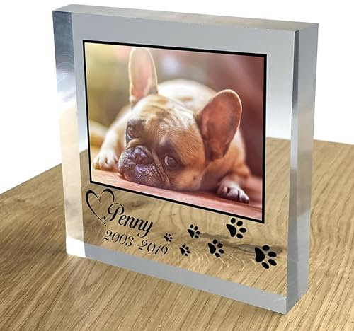 TULLUN Personalisierte Individuelle Benutzerdefinierte Haustier Denkmal Hund Katze Tier Acryl Kristall Klar Block 3D Effekt Plaque Plakette Foto Text Name Datum - Foto & Pfotenabdruck