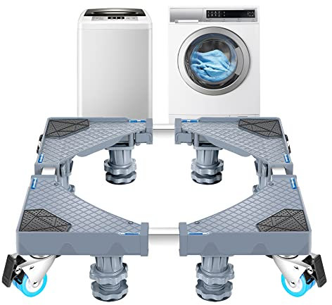 Base de Lave-linge Sèche-linge à Double Roues Support pour Réfrigérateur Taille Ajustable Capacité de Charge 500 kg Acier Plastique Longueur Largeur 45-75 cm Hauteur 11-13 cm Gris