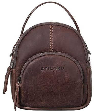 STILORD Polina Frauen Mini Daypack Leder XS City Backpack Tagesrucksack Klein Leder Stadtrucksack Kleine Handy Schultertasche Damen Casual Bag Farbe:Torres - braun