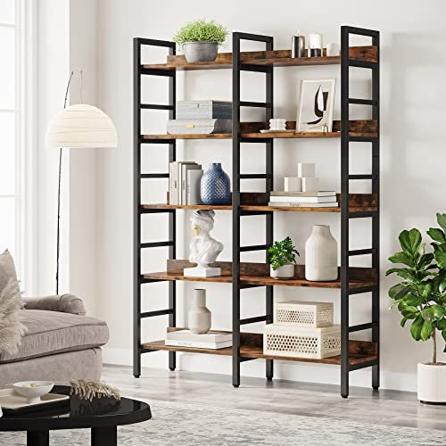 Tribesigns Bücherregal, Regal mit 5 Ablagen, Industriell, Standregal mit Stahlrahmen, 120 x 30 x 180 cm, Freistehendes Bücherregal für Arbeitszimmer, Büro, Wohnzimmer, Vintagebraun Schwarz