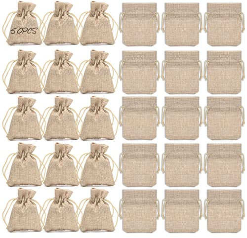 Jutes?ckchen,50Pcs Jutebeutel mit kordelzug,9 * 7 cm Klein Geschenks?ckchen,Leinen-S?ckchen, Klein Jute Sack Beutel Natur f¨¹r Schmuck DIY Handwerk