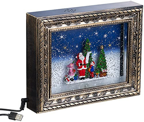 infactory Weihnachtsbilderrahmen: Weihnachts-Bilderrahmen Bescherung mit LEDs, Schneewirbel und Musik (Dekoration für Weihnachten, Bilderrahmen mit Weihnachtsmotiv, Weihnachtsbeleuchtung)