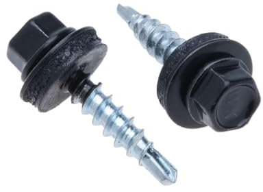 4.8 mm x 35 mm Vis de toiture, tête hexagonale autoperceuse colorée (RAL 9005 Noir foncé) vis de toit avec rondelle scellée en EPDM, vis à gros filets trempés zingués antirouille (50 pièces)