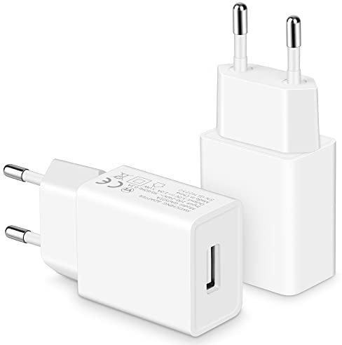 MatauMahi Caricatore USB 5V1A (Bianco, Confezione da 2), Presa USB da 5W, Alimentatore USB, Spina Adattatore, Caricabatterie per Telefoni Cellulari, Tablet, Powerbank, Cuffie Bluetooth e Altro Ancora