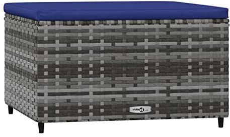 vidaXL Gartenhocker, Sitzhocker mit Kissen Stahlrahmen, Modular Hocker für Garten Terrasse, Fußhocker Gartenmöbel, Grau Poly Rattan