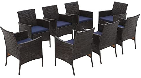 MFSTUDIO Outdoor Gartenstuhl Set, Rattan Stuhl, Gartenmöbel mit Abnehmbaren Kissen, Geeignet für Rasenflächen, Terrassen, Innenhöfe, Schwimmbäder, 8er-Set