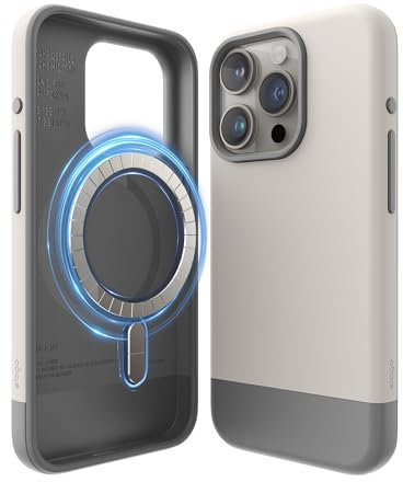 elago Magnetische Glide Hülle Kompatibel mit iPhone 15 Pro Hülle, Kompatibel mit MagSafe, Zweifarbiges Design, Ganzkörper-Schutzhülle [PC + TPU], Verbesserter Kamera Schutz (Taupe/Mittelgrau)