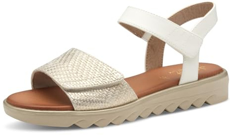 Jana Damen Sandalen flach mit Klettverschluss Vegan, Mehrfarbig (White/Gold), 42 EU