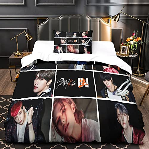 BOHHO Stray Kids Bettbezug-Set 3D-Druck-Bettwäsche Süßes Mädchen-Bettwäsche-Set Weiche Mikrofaser Bettbezug Für Jungen Mädchen Kinderzimmer Single(135x200cm)