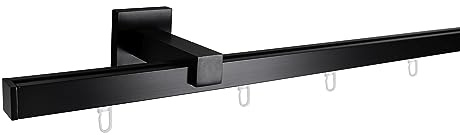metablo Gardinenstange Square Vorhangstange Komplettgarnitur Innenlaufgarnitur inklusive Träger und Endkappen mit 6mm Laufkanal Schwarz 120cm