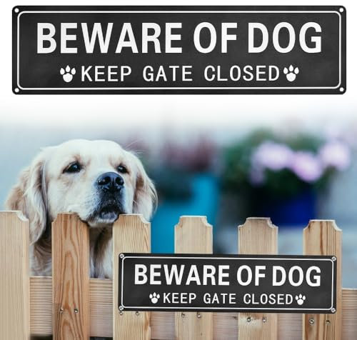 KARBAG Beware of Dog Sign, 12'' x 3'' Aluminum Metal Sign Keep Gate Closed Safe Sign, Fade Resistant, UV Protected, Rust Free Waterproof Sign with 4 Pre-Drilled Holes for Outdoor Gate Fence Door