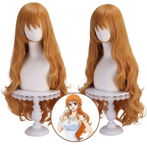 Bokerom Anime ONE Piece Nami Cosplay Perücke, Orange Welle Langes Haar Rollenspiel Halloween Kostüm Party Perücken Mit Perücke Cap