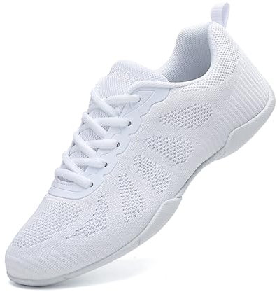 SECHRITE Cheerleading Cheer Chaussures de Danse pour Femme et Fille Blanc Jazz Yoga Entraînement Aérobic Chaussure à Lacets, Gouttes Blanches, 39 EU