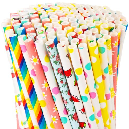 HAKACC 180PCS Paper Straws for Drinking, 9 Different Patterns Party Straws Disposable for Birthday Wedding Holiday DIY Decorations