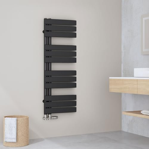 EMKE Badheizkörper Handtuchhalter 1041x400 mm, Handtuchheizkörper Seitenanschlusss Handtuchwärmer Handtuchtrockner Bad Heizkörper Flach Handtuchheizung Schwarz 456W