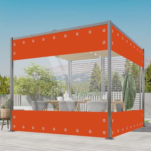 OKYUK Abdeckplane Wasserdicht für den Außenbereich, Transparente PVC Plane mit ösen, 0,55 mm Dick, UV-Beständig, Abdeckplane mit Verstärkten Ecken, Anpassbare Größe (Orange, Höhe 3M*Breite 3M)