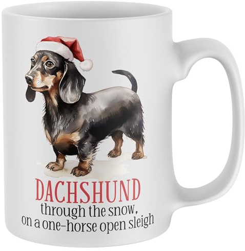Purple Print House Dachshund Through The Snow Christmas Mug Tea Coffee Festive Sausgae Dog Xmas Secret Santa Cup