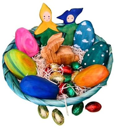 Ostereier aus Holz 6er Set- handbemalte Eier für Osternest und Osterkörbchen aus Erlenholz