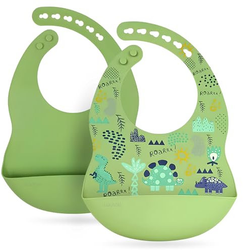 Lautoki® | Silikon Lätzchen Baby | 2er-Pack BPA-Frei | Silikonlätzchen Baby | Lätzchen | BLW | Lätzchen Silikon | Wasserdicht, Mit Kängurutasche, Verstellbar | Led Weaning