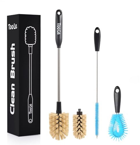 TooLe 4-in-1Bottle Brush Tube Cleaning Lab Set with Long Handle, Cup Cleaner for Washing Narrow Neck Beer Wine Decanter Pipes Lids Sinks Cap Covers