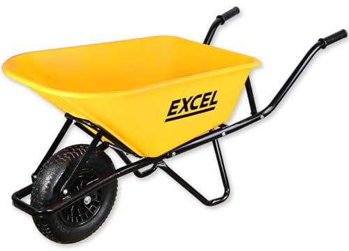 Excel Wheelbarrow Cart Trolley Heavy Duty 100L Yellow Wheelbarrow HDPE Plastic Tray with 150 kg load capacity & Durable & Strong Wheel, Wheelbarrows, Wheel Barrow, Heavy duty wheelbarrow, large wheel