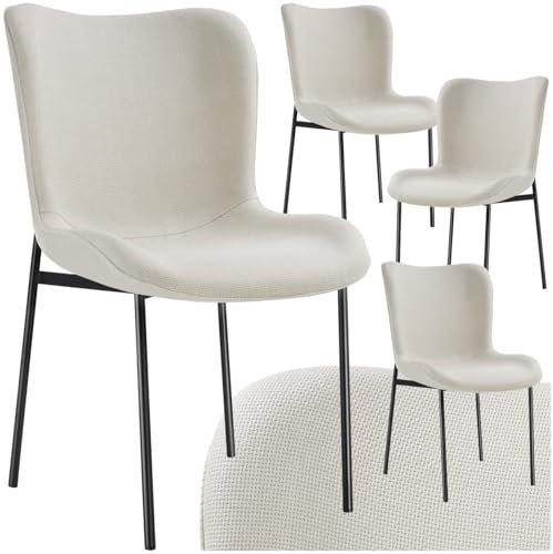 tectake® 4er Set Stuhl, Polsterstuhl für Küche, Esstisch, Sessel Schminktisch, Cocktailsessel, Elegante Esszimmerstühle oder Wohnzimmerstühle für edles Dining - Webstoff Off White/schwarz