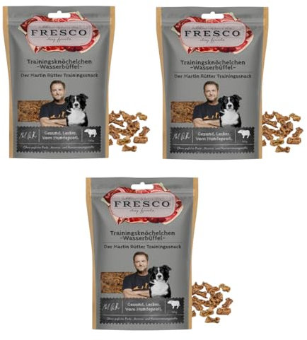 Fresco Martin Rütter Trainingsknöchelchen Wasserbüffel | 3er Pack | 3 x 150 g | Ergänzungsfuttermittel für Hunde | Natürlicher Monoproteinsnack aus reinem Wasserbüffelfleisch