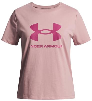 Under Armour Mädchen Big Logo Kurzarmshirt, superweiches Sportshirt aus Baumwollmischung, schnelltrocknendes T-Shirt mit geripptem Kragen,Tourmaline Pink / / Fuchsia Dusk,YXL