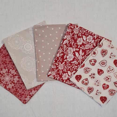 Stoffpaket 5 verschiedene Stoffe Hüttenzauber rot Patchwork Quilt Geschenkverpackung basteln
