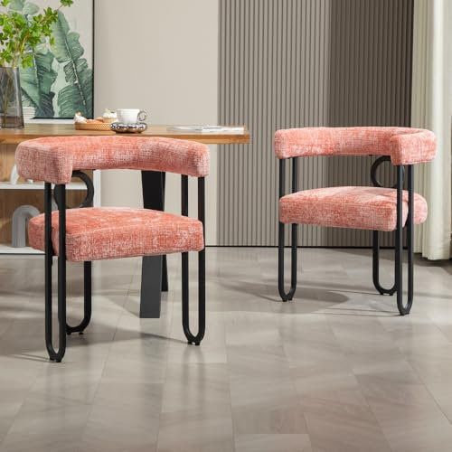 OCACA Esstisch und Stühle 2er Set, Samt Esszimmerstuhl Set mit runder Rückenlehne Design, Bequeme Küchenstühle Esstisch und Stühle, Bequeme Moderne Stühle für Esszimmer Wohnzimmer (Rosa)