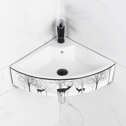Dreieckiges Eckwaschbecken,Hängewaschbecken,Modernes Waschbecken Eck Aus Keramik,Wandmontiertes Schiffswaschbecken,Eck-Handwaschbecken,Keramik Waschbecken Für Gäste Wc(Black,12.6in/32cm)