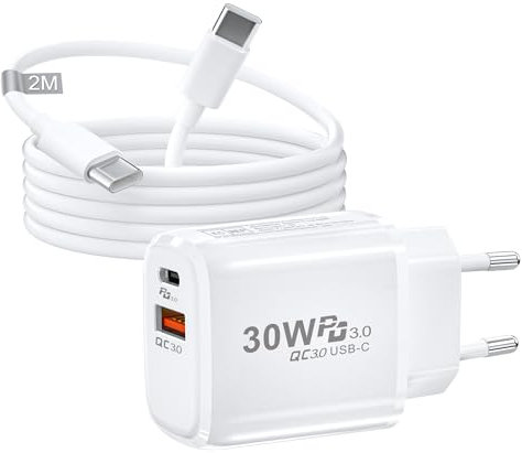 Chargeur USBC 30W pour iPhone 16/15/15 Plus/15 Pro/15 Pro Max/Google Pixel 9/8/7/6 Pro,Chargeur Rapide USB C Prise Adaptateur USBC Chargeur Type C avec Cable USBC pour Samsung Galaxy S25/S24/S23/S22