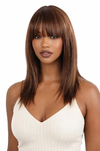 ManeMajesty Perücke mit Pony 46 cm FS4/27 Glatt Gestuft 100% Echthaar | Lacefrei Glueless Machine Made Wig, Glatte Struktur, Für Alltag Und Anlässe