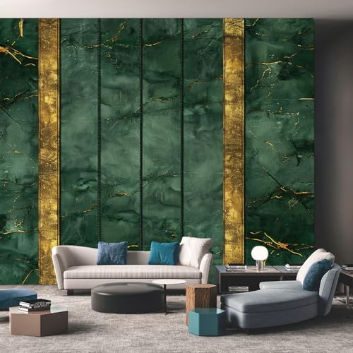 Mural Wallpaper Marble Modern Abstract, Murals Wall Art Emerald Green and Gold Mural, Wall Mural Non-Woven, for Indoor Home Decoration 400cmx280cm