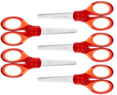FABER-CASTELL 205259 - Schere mit Klingenschutz, 5er Set, Schulschere für Rechts- und Linkshänder