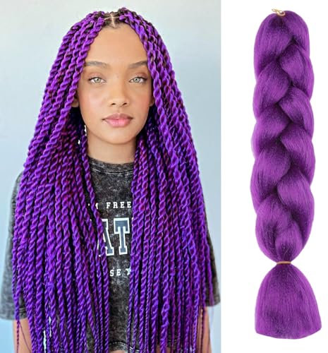 ShowJarlly Capelli per Treccine Africane Jumbo Treccia Capelli 24 Morbido Extension per Treccine Africane 1 Pack Treccine Africane Extension Capelli(Viola Scuro#)