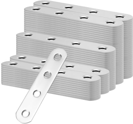 JIAYUET 100 PCS Flat Connecting Joining Brackets, 77 x 16 x 1.8mm Metal Straight Mending Brace Plates for Wood Repairing Fixing, 4 Hole