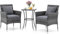 GIANTEX Juego de Muebles de Jardín 3 Piezas, 2 Sillones con Cojines y 1 Mesa con Tablero de Cristal, Conjunto de Muebles de Ratán para 2 Personas, Juego de Bistró para Balcón, Patio (Gris)
