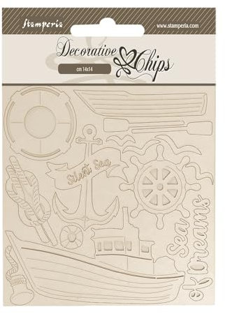 Stamperia - Decorative Chips for Scrapbooking, Albums, Card Making, and Bullet Journalling, Laser Cut Cardboard Shapes, Easy to Glue, Perfect for Crafts and Gifting (Silent Sea, Boat)